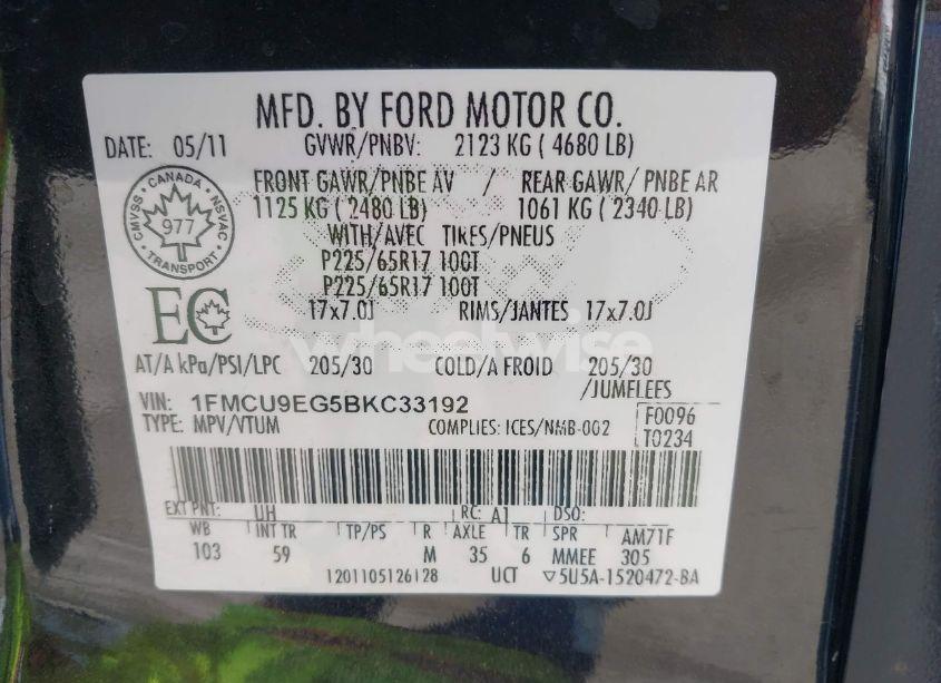 Photo 9 of 2011 Ford Escape LIMITED (VIN 1FMCU9EG5BKC33192)