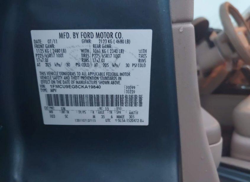 Photo 9 of 2012 Ford Escape LIMITED (VIN 1FMCU9EG5CKA19840)