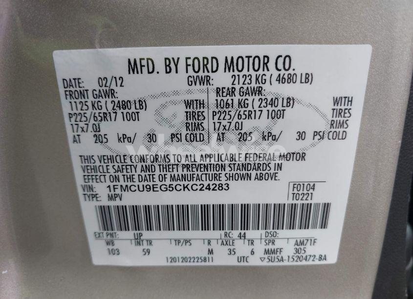 Photo 9 of 2012 Ford Escape LIMITED (VIN 1FMCU9EG5CKC24283)