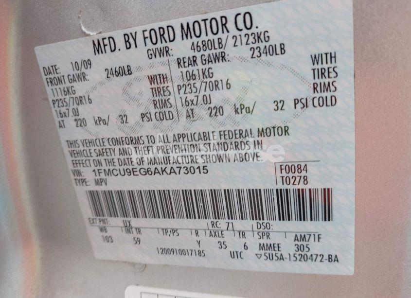 Photo 9 of 2010 Ford Escape LIMITED (VIN 1FMCU9EG6AKA73015)