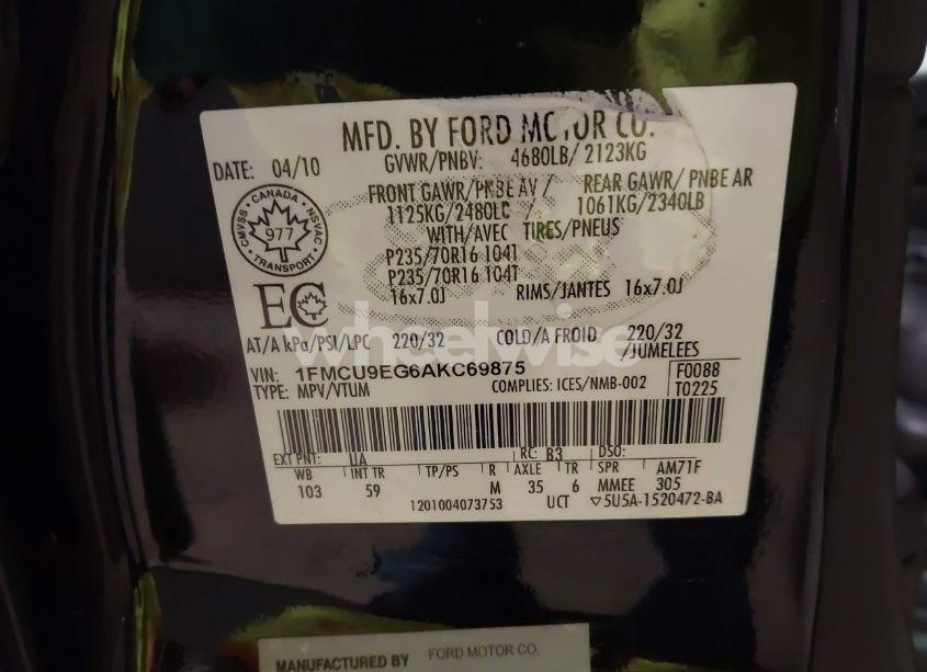 Photo 9 of 2010 Ford Escape LIMITED (VIN 1FMCU9EG6AKC69875)