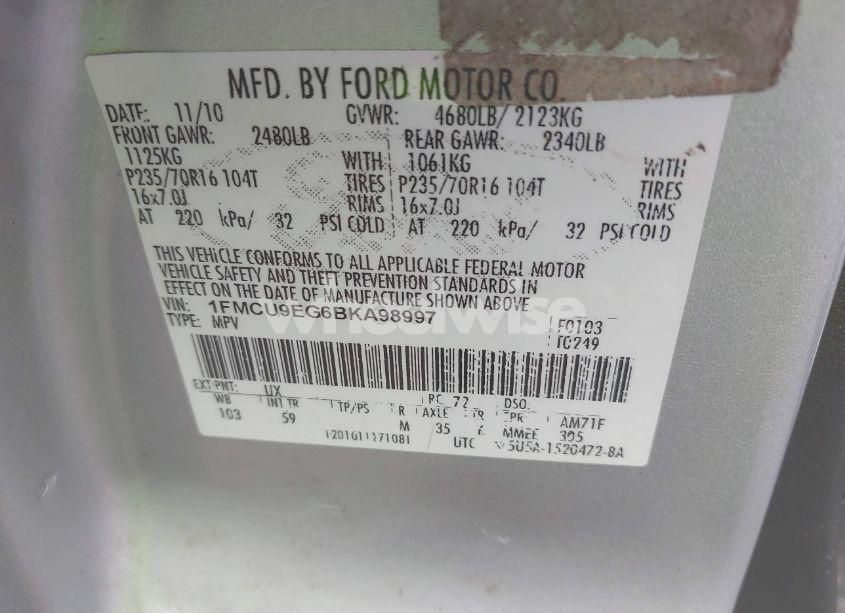 Photo 9 of 2011 Ford Escape LIMITED (VIN 1FMCU9EG6BKA98997)