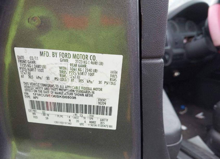 Photo 9 of 2011 Ford Escape LIMITED (VIN 1FMCU9EG6BKB88098)