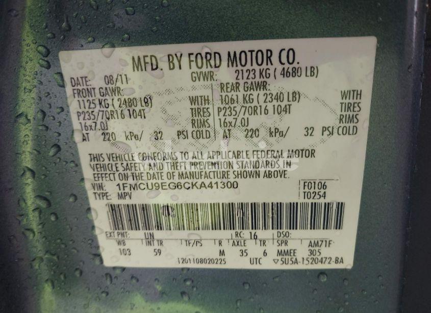 Photo 9 of 2012 Ford Escape LIMITED (VIN 1FMCU9EG6CKA41300)