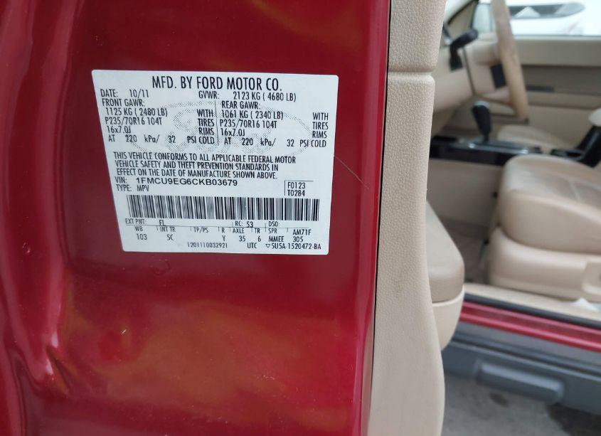 Photo 9 of 2012 Ford Escape LIMITED (VIN 1FMCU9EG6CKB03679)