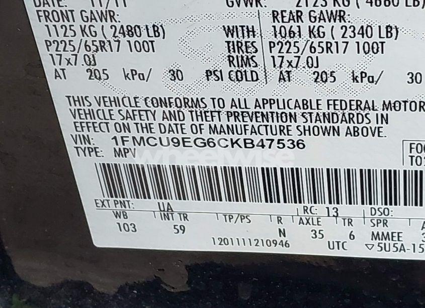 Photo 9 of 2012 Ford Escape LIMITED (VIN 1FMCU9EG6CKB47536)