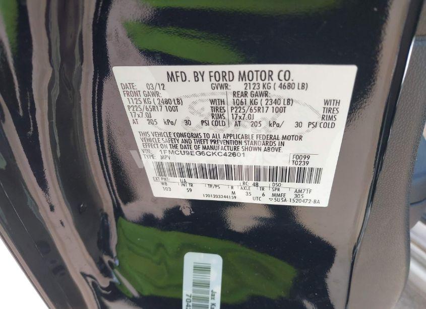 Photo 9 of 2012 Ford Escape LIMITED (VIN 1FMCU9EG6CKC42601)