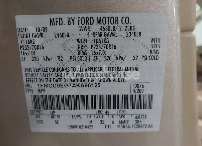 Photo 9 of 2010 Ford Escape LIMITED (VIN 1FMCU9EG7AKA96125)