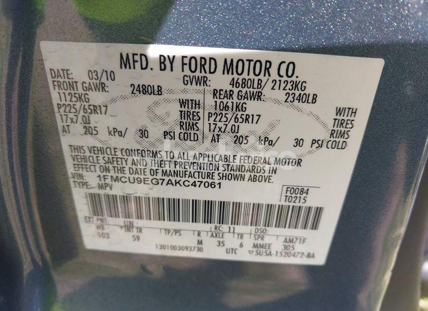 Photo 9 of 2010 Ford Escape LIMITED (VIN 1FMCU9EG7AKC47061)