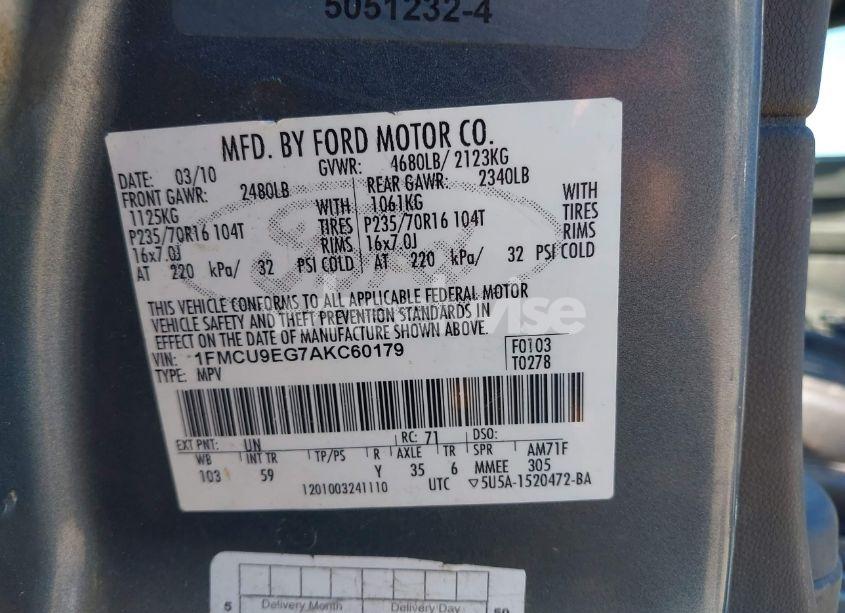 Photo 9 of 2010 Ford Escape LIMITED (VIN 1FMCU9EG7AKC60179)