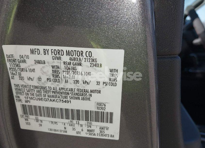 Photo 9 of 2010 Ford Escape LIMITED (VIN 1FMCU9EG7AKC75491)