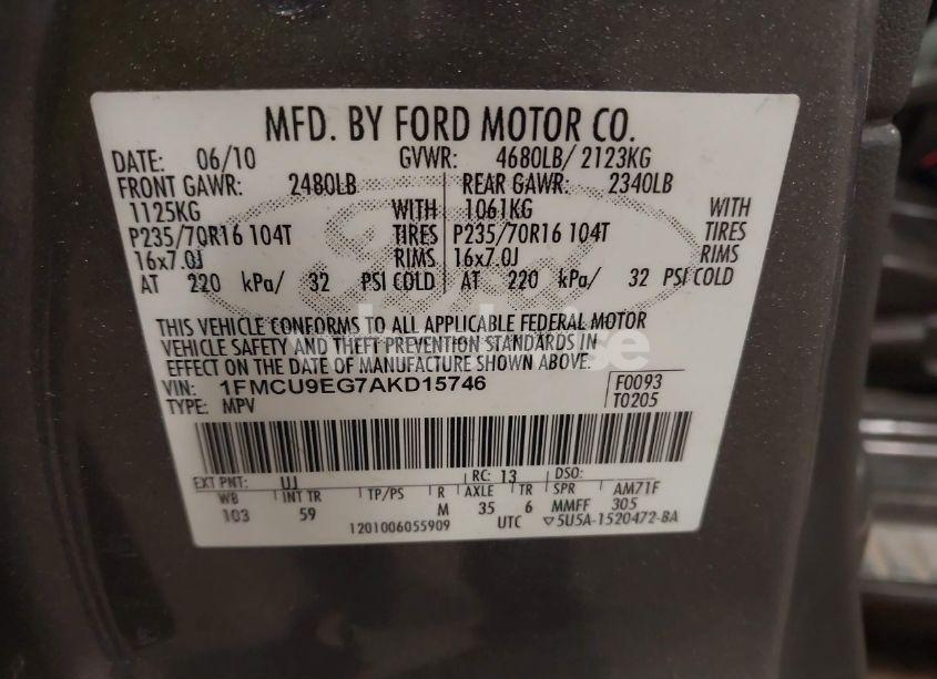Photo 9 of 2010 Ford Escape LIMITED (VIN 1FMCU9EG7AKD15746)