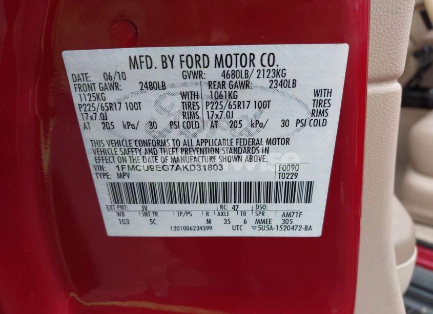 Photo 9 of 2010 Ford Escape LIMITED (VIN 1FMCU9EG7AKD31803)