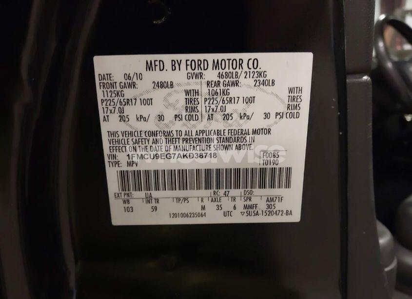 Photo 9 of 2010 Ford Escape LIMITED (VIN 1FMCU9EG7AKD38718)