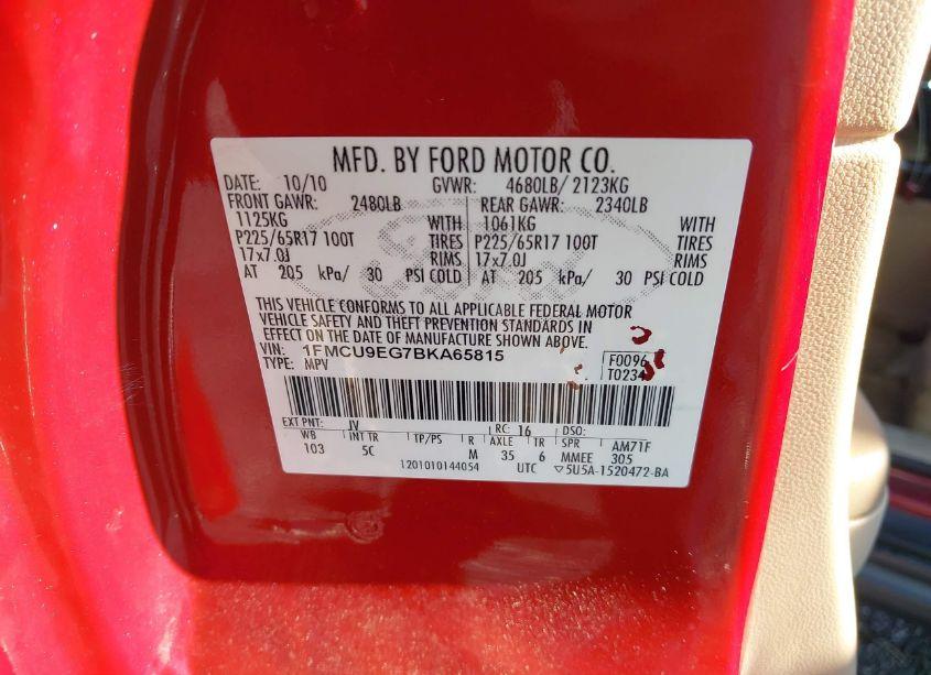 Photo 9 of 2011 Ford Escape LIMITED (VIN 1FMCU9EG7BKA65815)