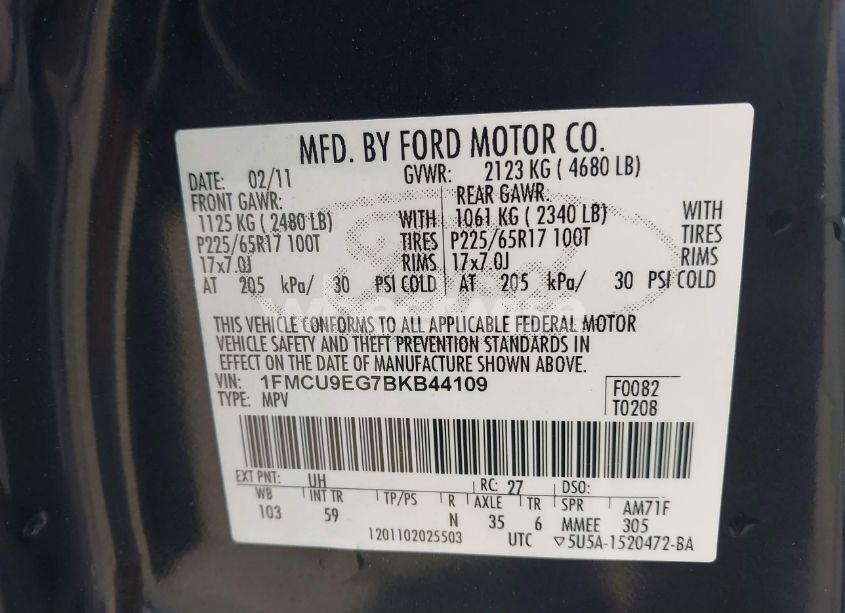 Photo 9 of 2011 Ford Escape LIMITED (VIN 1FMCU9EG7BKB44109)