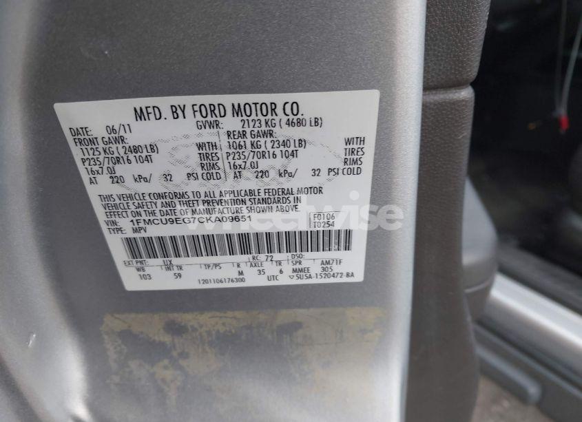 Photo 9 of 2012 Ford Escape LIMITED (VIN 1FMCU9EG7CKA09651)