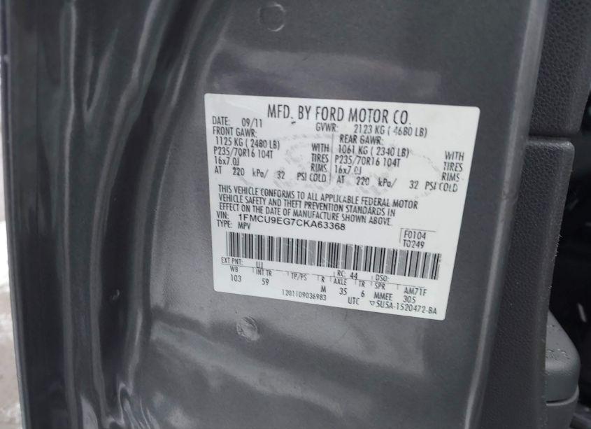 Photo 9 of 2012 Ford Escape LIMITED (VIN 1FMCU9EG7CKA63368)