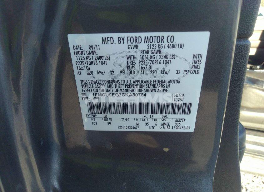 Photo 9 of 2012 Ford Escape LIMITED (VIN 1FMCU9EG7CKA80784)