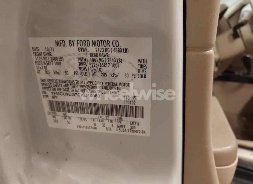 Photo 9 of 2012 Ford Escape LIMITED (VIN 1FMCU9EG7CKB10060)