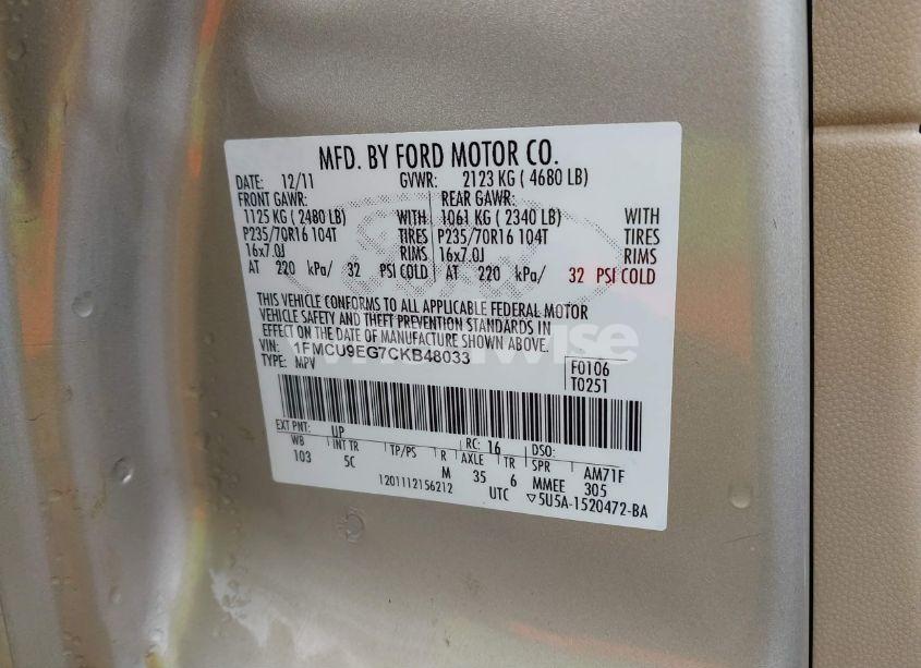 Photo 9 of 2012 Ford Escape LIMITED (VIN 1FMCU9EG7CKB48033)