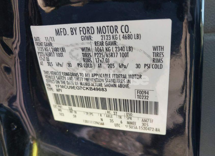 Photo 9 of 2012 Ford Escape LIMITED (VIN 1FMCU9EG7CKB49683)