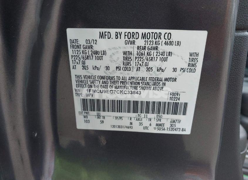 Photo 9 of 2012 Ford Escape LIMITED (VIN 1FMCU9EG7CKC33843)