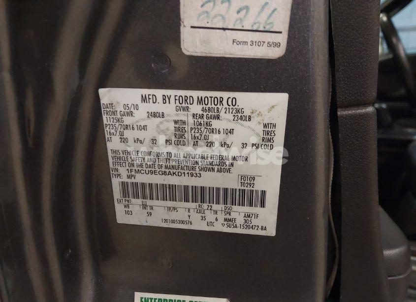 Photo 9 of 2010 Ford Escape LIMITED (VIN 1FMCU9EG8AKD11933)