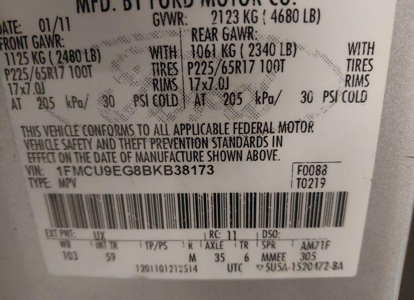 Photo 9 of 2011 Ford Escape LIMITED (VIN 1FMCU9EG8BKB38173)