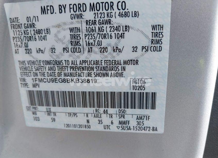 Photo 9 of 2011 Ford Escape LIMITED (VIN 1FMCU9EG8BKB38819)