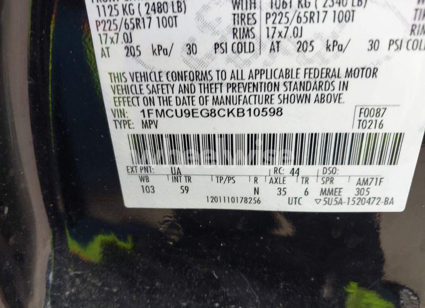 Photo 9 of 2012 Ford Escape LIMITED (VIN 1FMCU9EG8CKB10598)