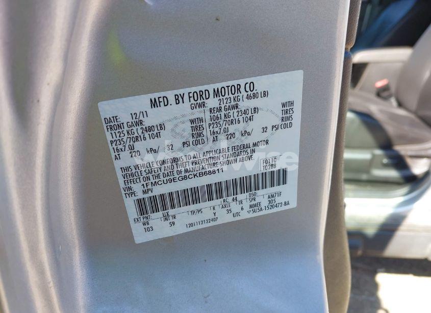 Photo 9 of 2012 Ford Escape LIMITED (VIN 1FMCU9EG8CKB68811)