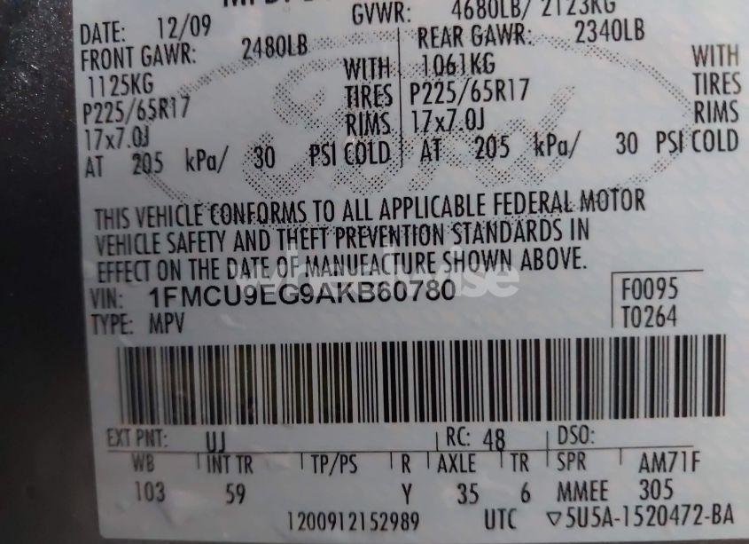 Photo 9 of 2010 Ford Escape LIMITED (VIN 1FMCU9EG9AKB60780)