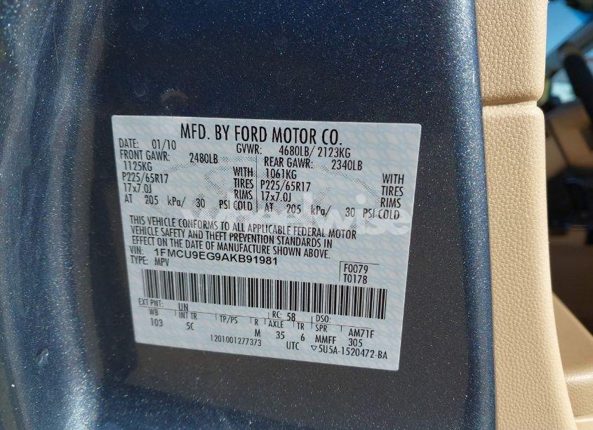 Photo 9 of 2010 Ford Escape LIMITED (VIN 1FMCU9EG9AKB91981)