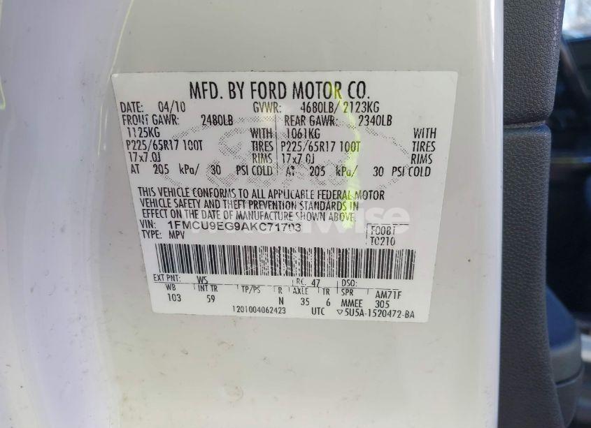 Photo 9 of 2010 Ford Escape LIMITED (VIN 1FMCU9EG9AKC71703)