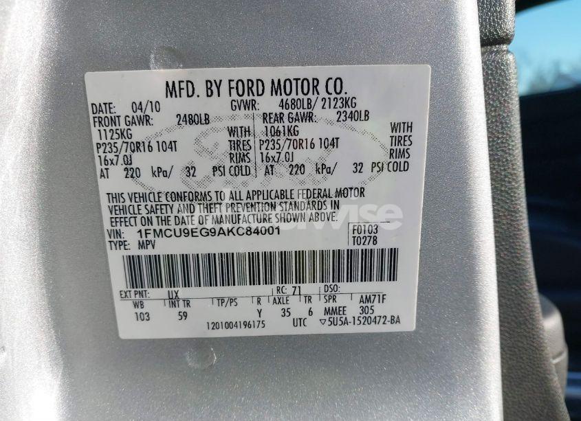 Photo 9 of 2010 Ford Escape LIMITED (VIN 1FMCU9EG9AKC84001)