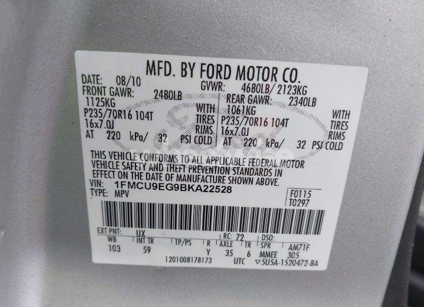 Photo 9 of 2011 Ford Escape LIMITED (VIN 1FMCU9EG9BKA22528)