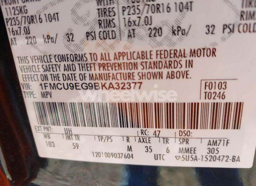 Photo 9 of 2011 Ford Escape LIMITED (VIN 1FMCU9EG9BKA32377)