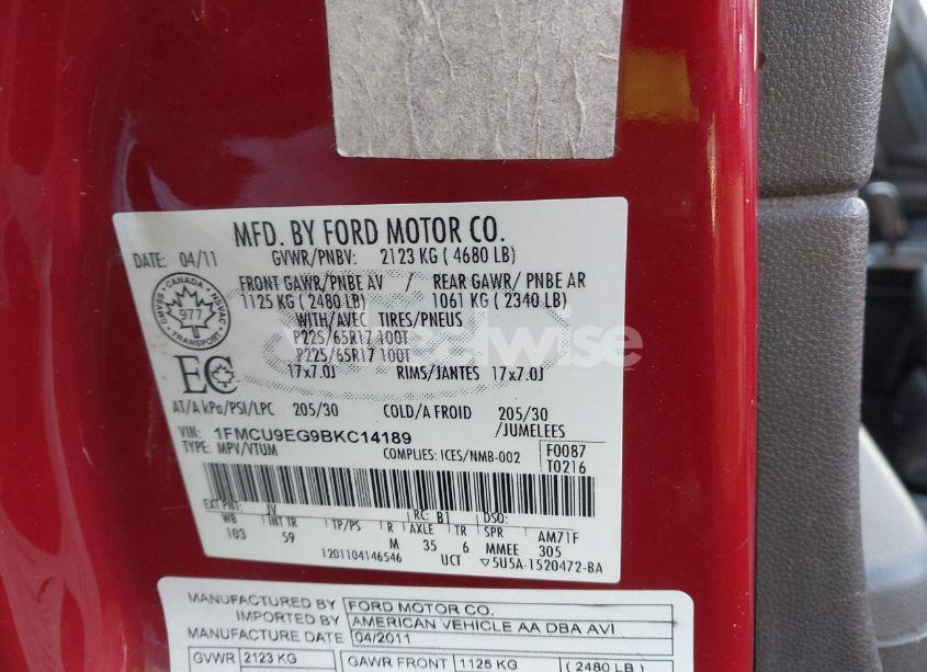 Photo 9 of 2011 Ford Escape LIMITED (VIN 1FMCU9EG9BKC14189)