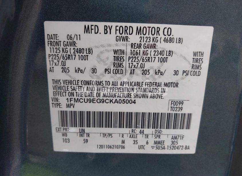 Photo 9 of 2012 Ford Escape LIMITED (VIN 1FMCU9EG9CKA05004)