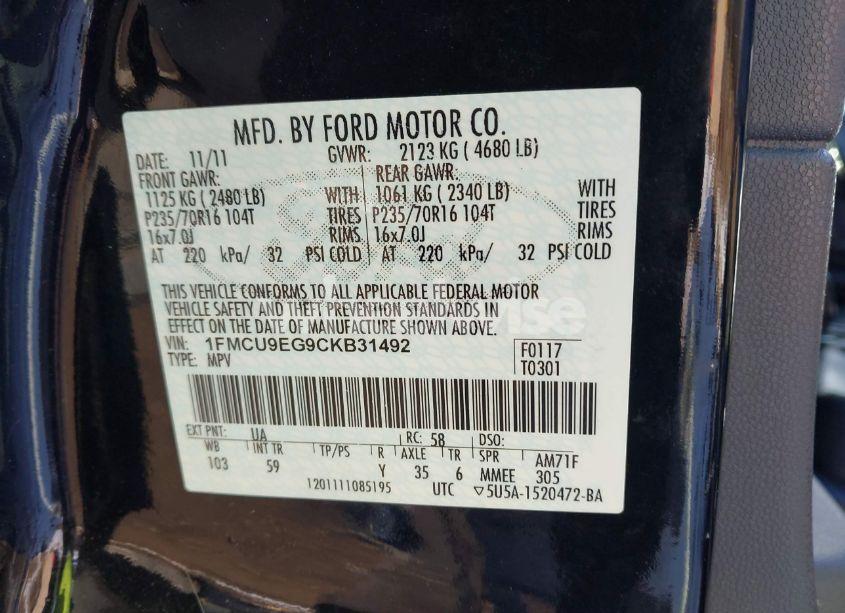 Photo 9 of 2012 Ford Escape LIMITED (VIN 1FMCU9EG9CKB31492)