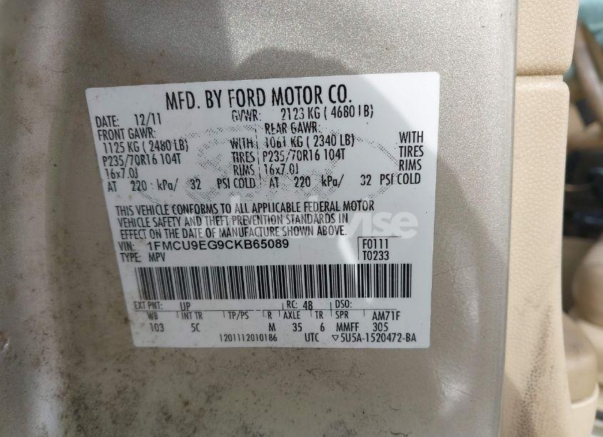 Photo 9 of 2012 Ford Escape LIMITED (VIN 1FMCU9EG9CKB65089)