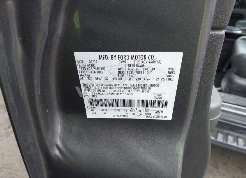 Photo 9 of 2012 Ford Escape LIMITED (VIN 1FMCU9EG9CKC33911)