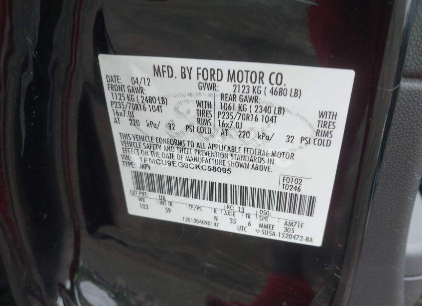 Photo 9 of 2012 Ford Escape LIMITED (VIN 1FMCU9EG9CKC58095)