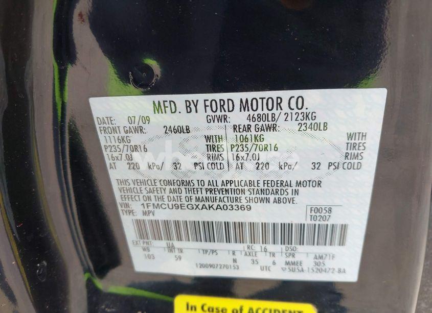 Photo 9 of 2010 Ford Escape LIMITED (VIN 1FMCU9EGXAKA03369)