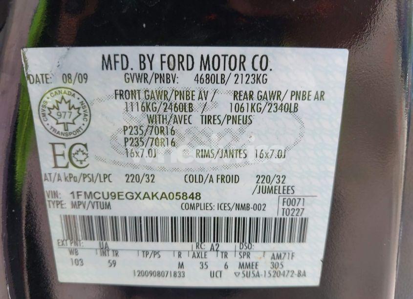 Photo 9 of 2010 Ford Escape LIMITED (VIN 1FMCU9EGXAKA05848)