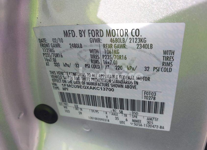 Photo 9 of 2010 Ford Escape LIMITED (VIN 1FMCU9EGXAKC13700)