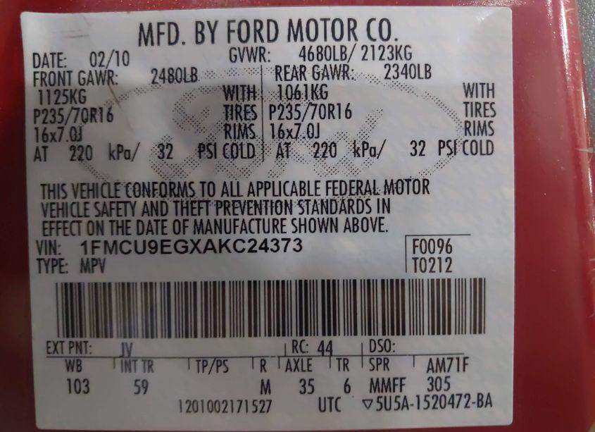 Photo 9 of 2010 Ford Escape LIMITED (VIN 1FMCU9EGXAKC24373)