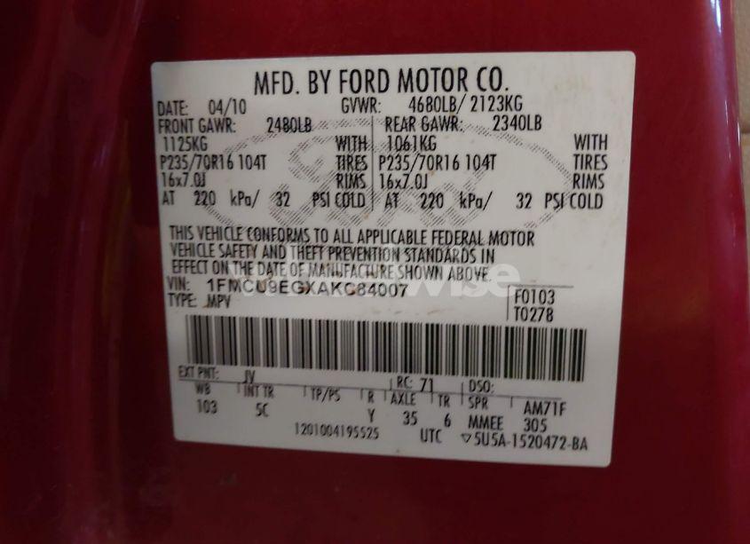 Photo 9 of 2010 Ford Escape LIMITED (VIN 1FMCU9EGXAKC84007)