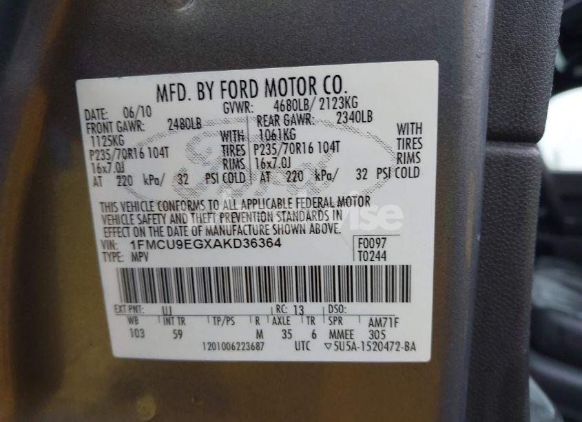 Photo 9 of 2010 Ford Escape LIMITED (VIN 1FMCU9EGXAKD36364)